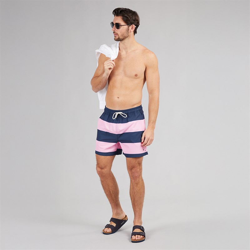 Crew Clothing Mens Stripe Swim Shorts Cameo Pink/Heritage Navy
