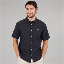 Crew Clothing Mens Classic Fit Short Sleeve Linen Shirt Dark Navy/Phantom