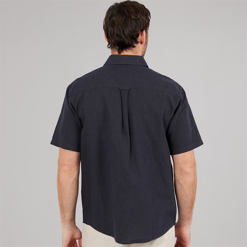 Crew Clothing Mens Classic Fit Short Sleeve Linen Shirt Dark Navy/Phantom