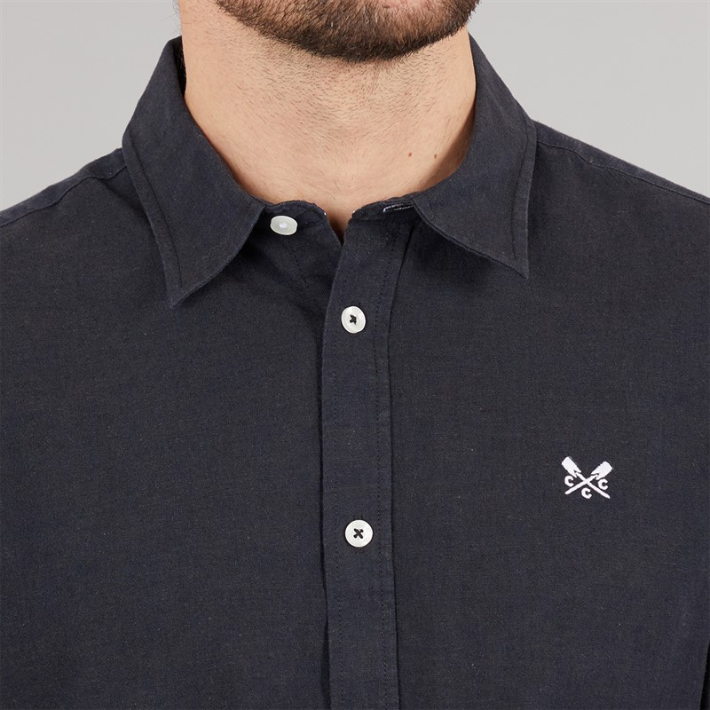 Crew Clothing Mens Classic Fit Short Sleeve Linen Shirt Dark Navy/Phantom