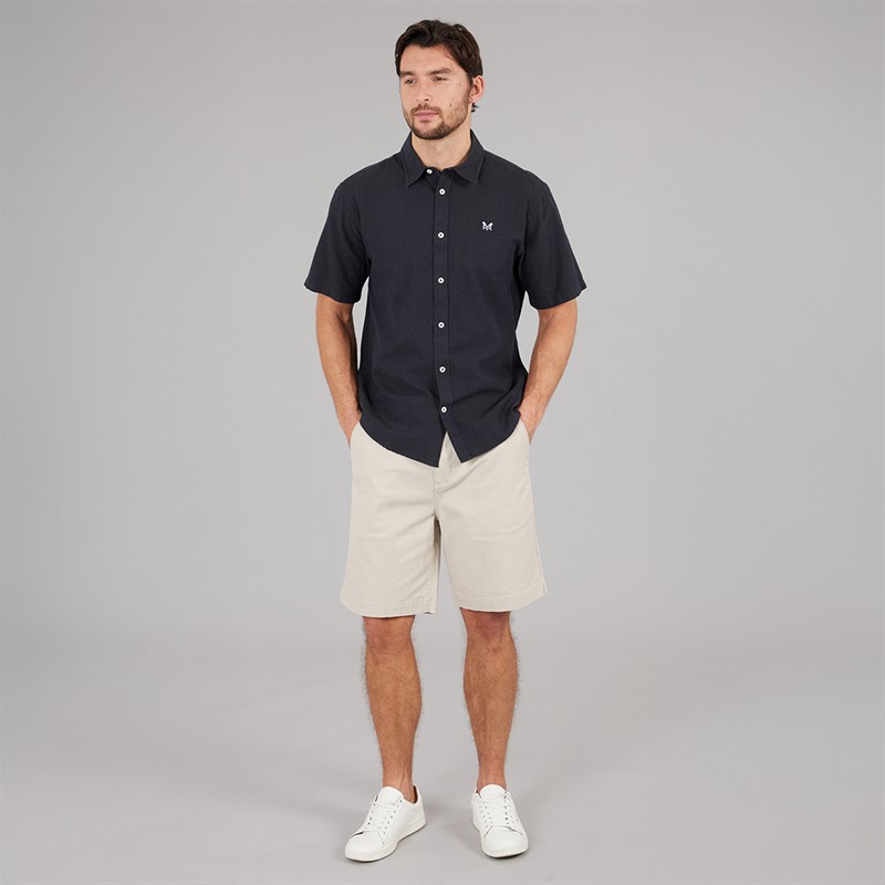 Crew Clothing Mens Classic Fit Short Sleeve Linen Shirt Dark Navy/Phantom