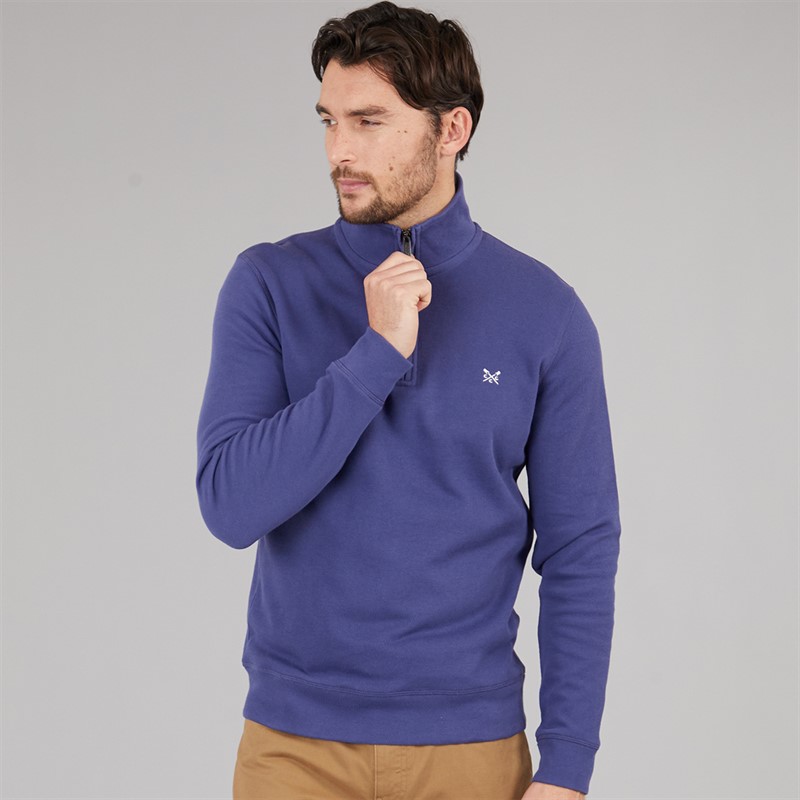 Crew Clothing Mens French Rib Half Zip Sweatshirt Deep Cobalt