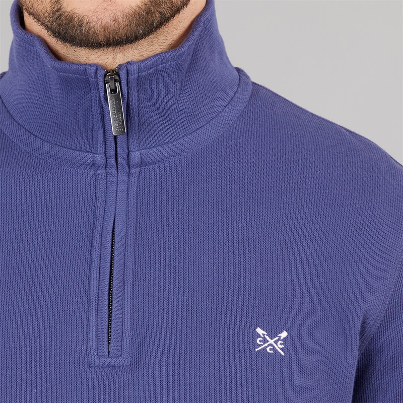 Crew Clothing Mens French Rib Half Zip Sweatshirt Deep Cobalt