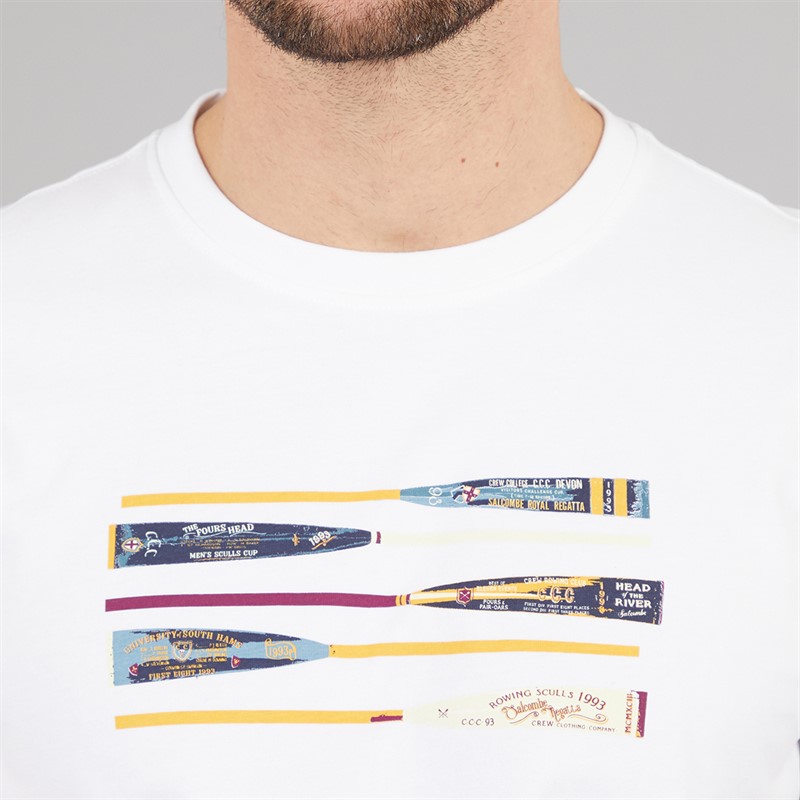 Crew Clothing Mens Oars Print T-Shirt Heritage White
