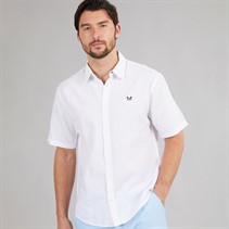 Crew Clothing Mens Classic Fit Short Sleeve Linen Shirt White
