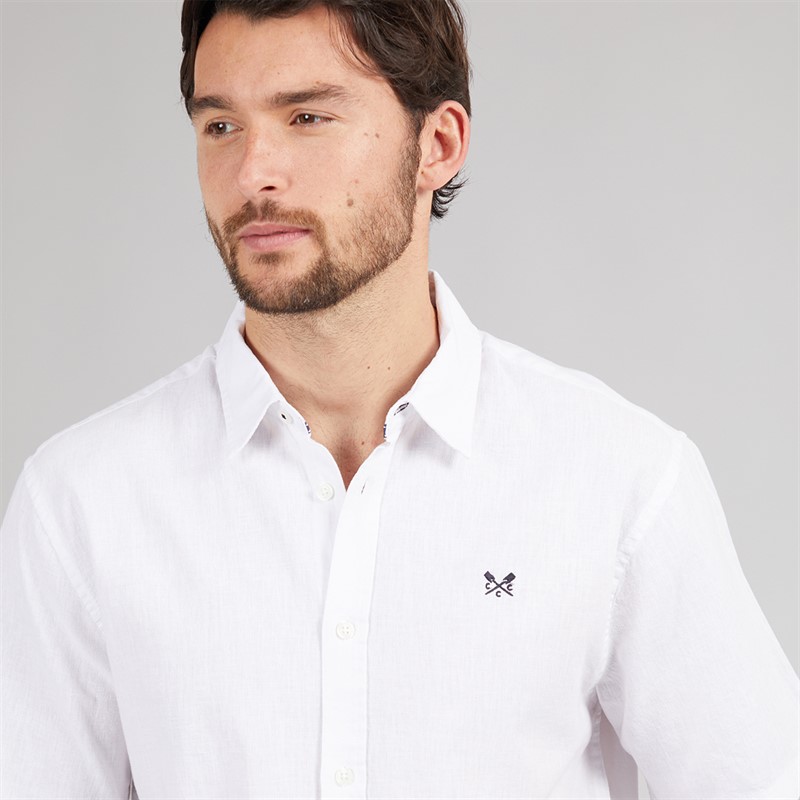 Crew Clothing Mens Classic Fit Short Sleeve Linen Shirt White