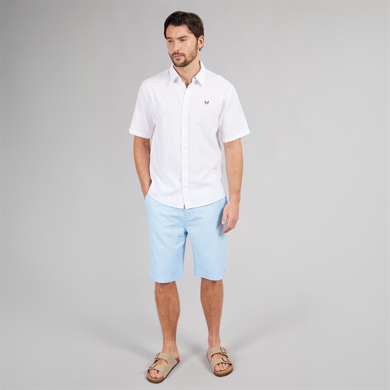Crew Clothing Mens Classic Fit Short Sleeve Linen Shirt White