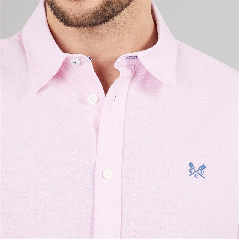 Crew Clothing Mens Classic Fit Short Sleeve Linen Shirt Fragrant Lilac/Heritage White