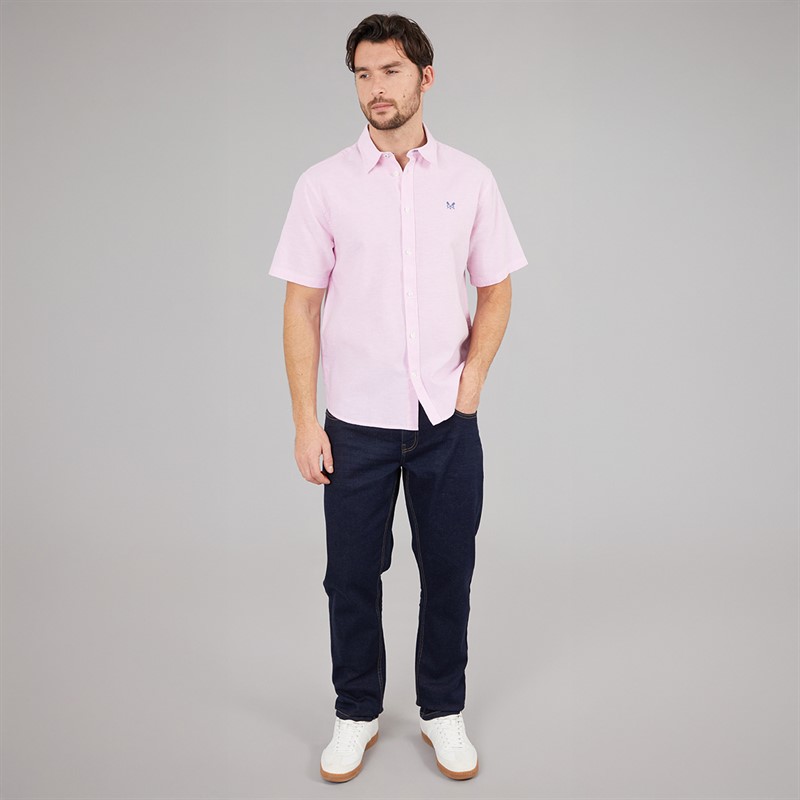 Crew Clothing Mens Classic Fit Short Sleeve Linen Shirt Fragrant Lilac/Heritage White