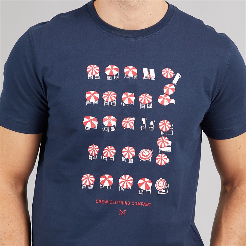 Crew Clothing Mens Parasols Print T-Shirt Dream Blue Navy