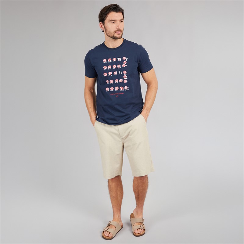 Crew Clothing Mens Parasols Print T-Shirt Dream Blue Navy