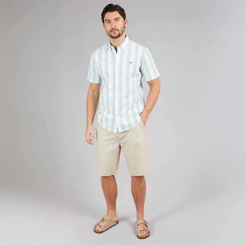 Crew Clothing Mens Linen Blend Shorts Heritage Stone/Heritage White