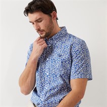 Crew Clothing Mens Short Sleeve Verity Poplin Shirt Strong Blue