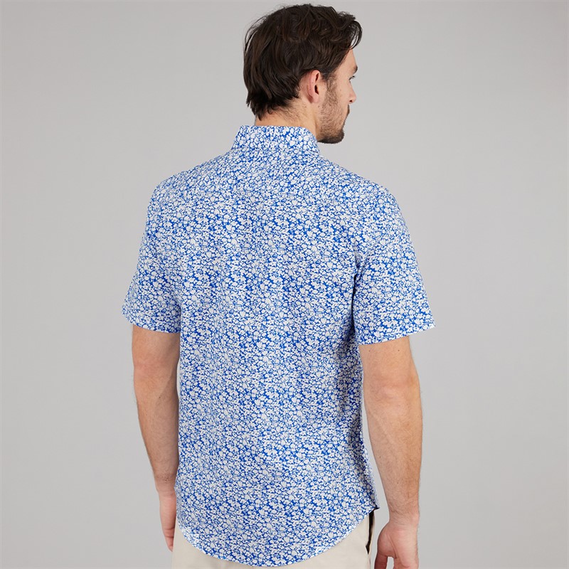 Crew Clothing Mens Short Sleeve Verity Poplin Shirt Strong Blue