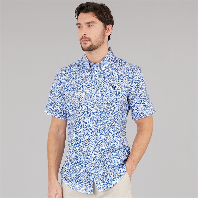 Crew Clothing Mens Short Sleeve Verity Poplin Shirt Strong Blue