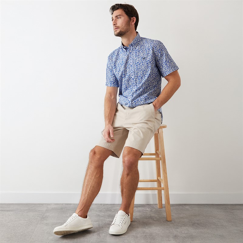 Crew Clothing Mens Short Sleeve Verity Poplin Shirt Strong Blue