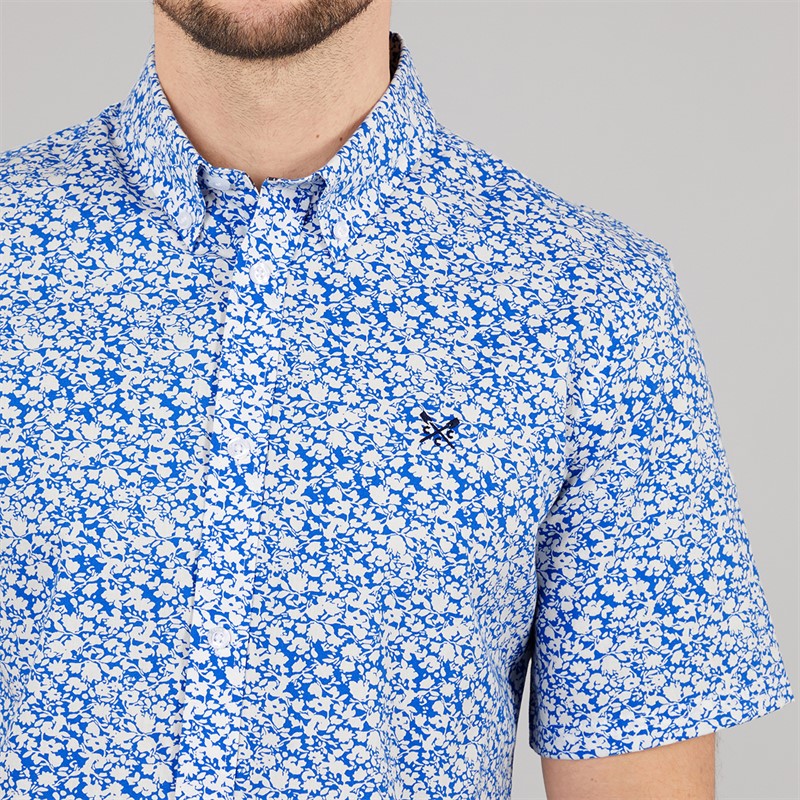 Crew Clothing Mens Short Sleeve Verity Poplin Shirt Strong Blue