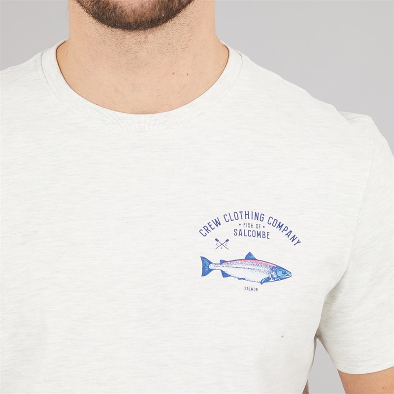Crew Clothing Mens Fish Print T-Shirt Rainy Day Marl