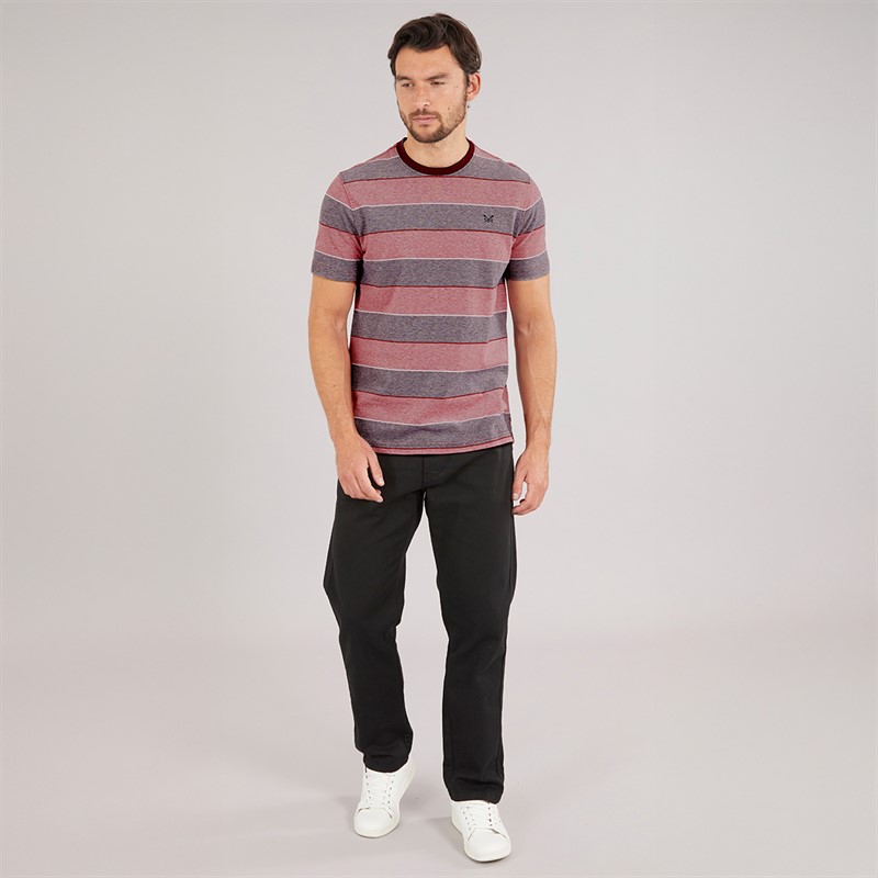 Crew Clothing Mens Oxford Stripe T-Shirt Heritage White/Crimson