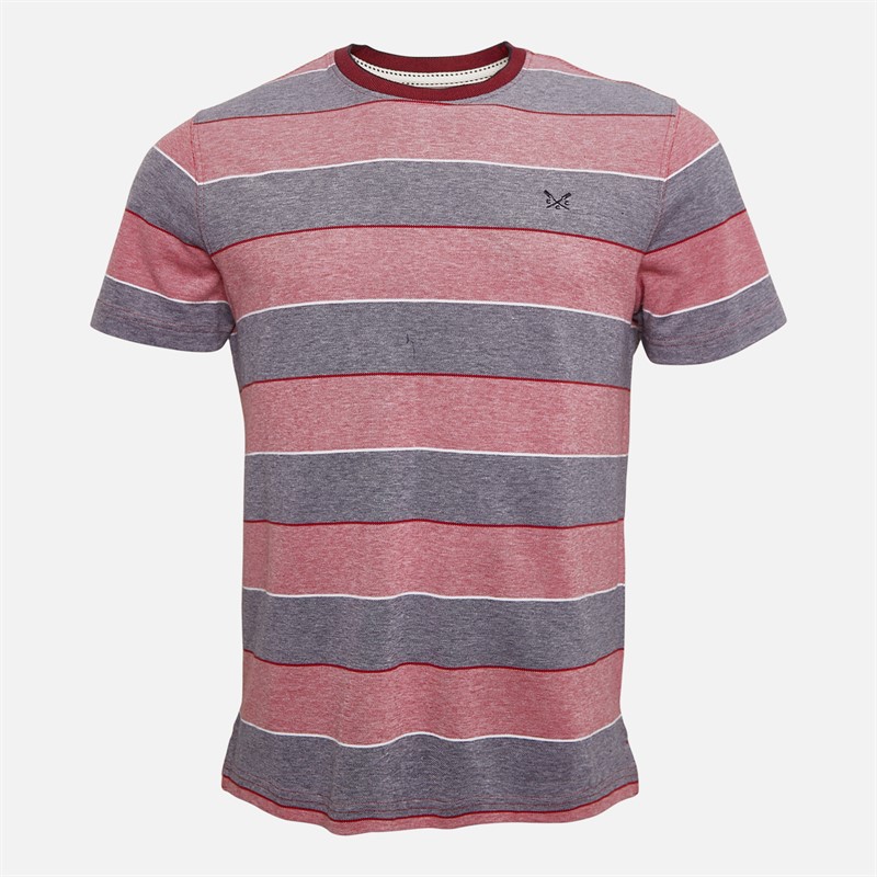 Crew Clothing Mens Oxford Stripe T-Shirt Heritage White/Crimson