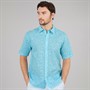 Crew Clothing Mens Short Sleeve Leaf Print Linen Shirt River Blue/Heritage White