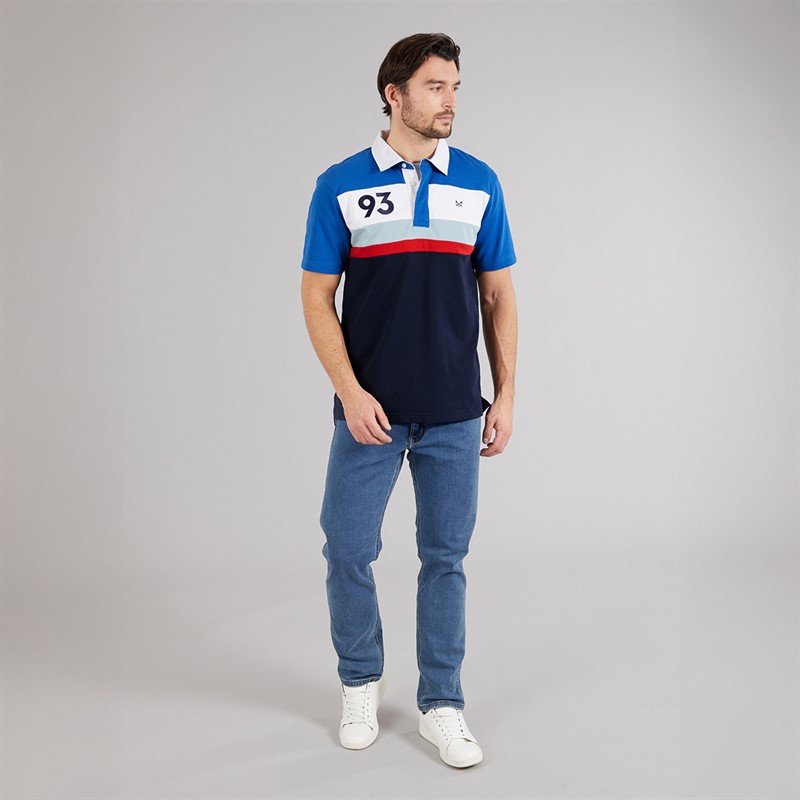 Crew Clothing Mens Short Sleeve Stripe Rugby Shirt Heritage Navy/Strong Blue/Crimson/Dream Blue