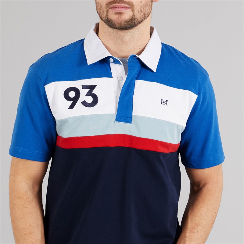 Crew Clothing Mens Short Sleeve Stripe Rugby Shirt Heritage Navy/Strong Blue/Crimson/Dream Blue