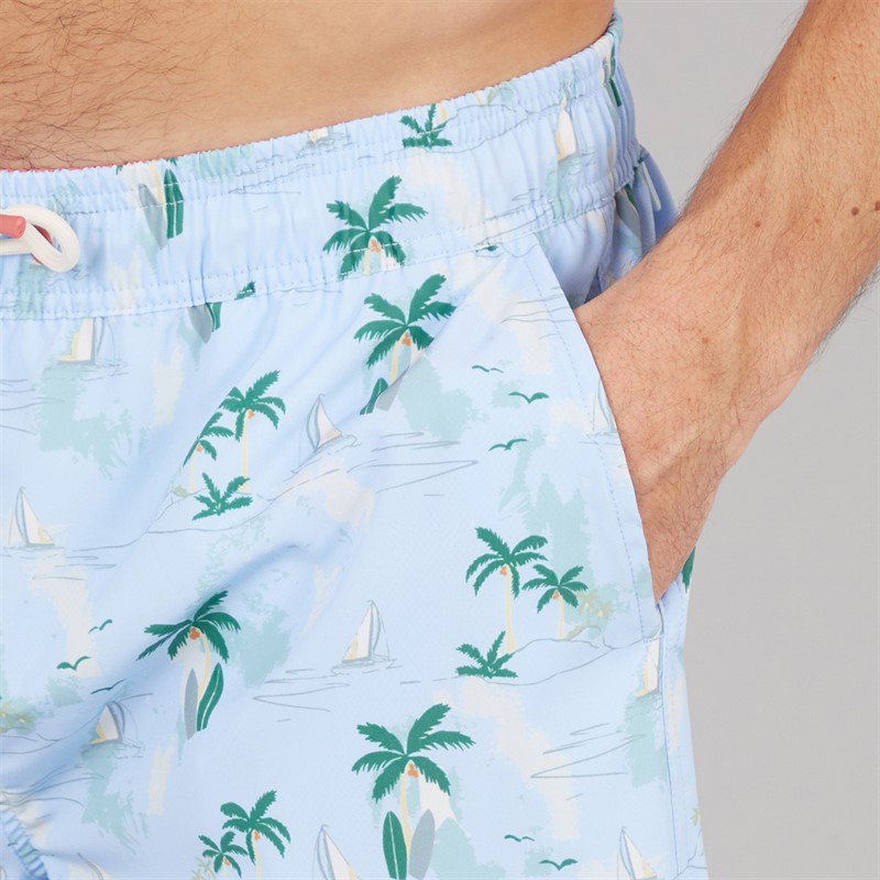 Crew Clothing Mens Island Print Swim Shorts Blues