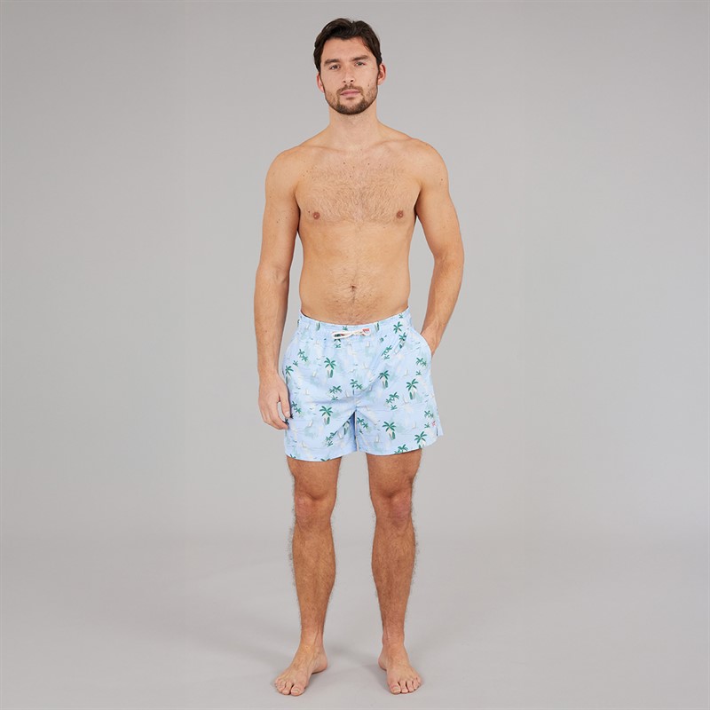 Crew Clothing Mens Island Print Swim Shorts Blues