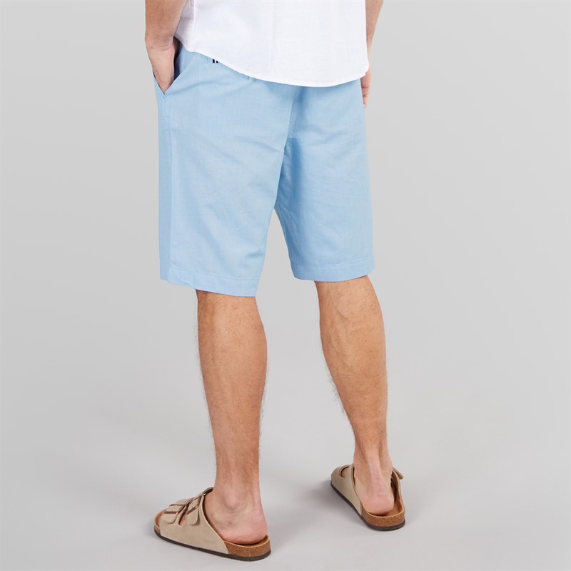 Crew Clothing Mens Linen Blend Shorts Malibu Blue/Heritage White