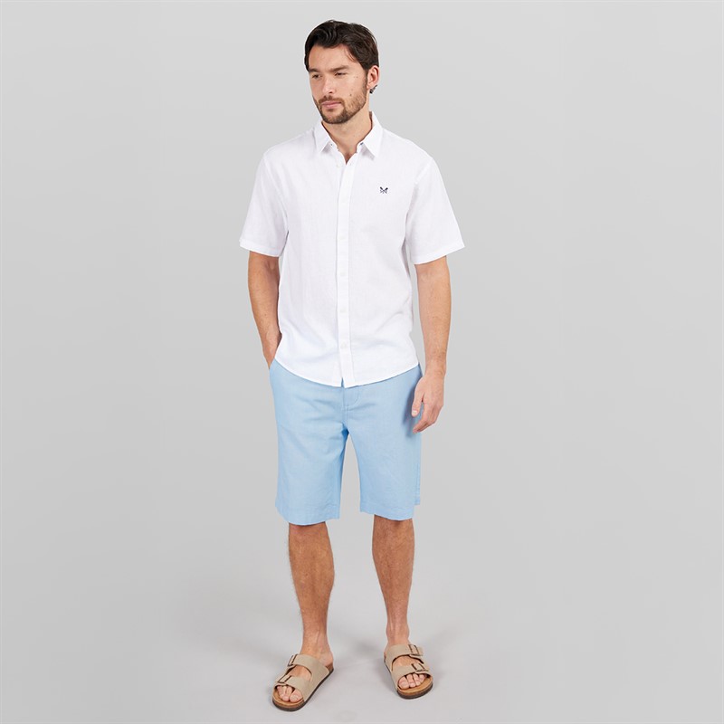 Crew Clothing Mens Linen Blend Shorts Malibu Blue/Heritage White