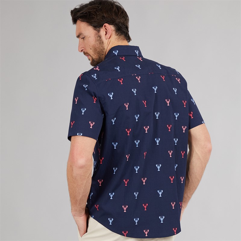 Crew Clothing Mens Short Sleeve Lobster Poplin Shirt Heritage Navy/Red