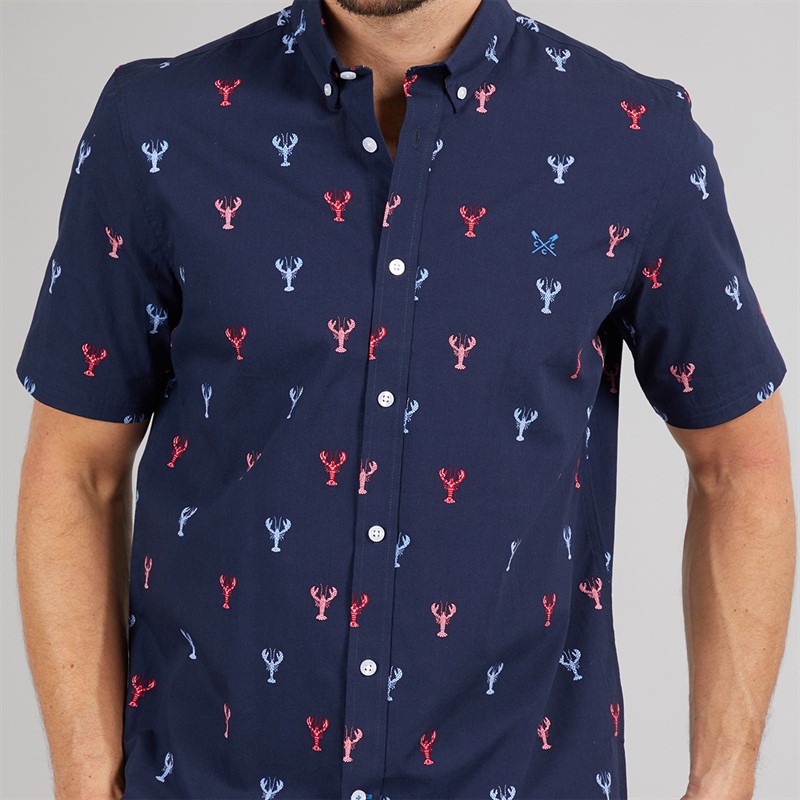 Crew Clothing Mens Short Sleeve Lobster Poplin Shirt Heritage Navy/Red