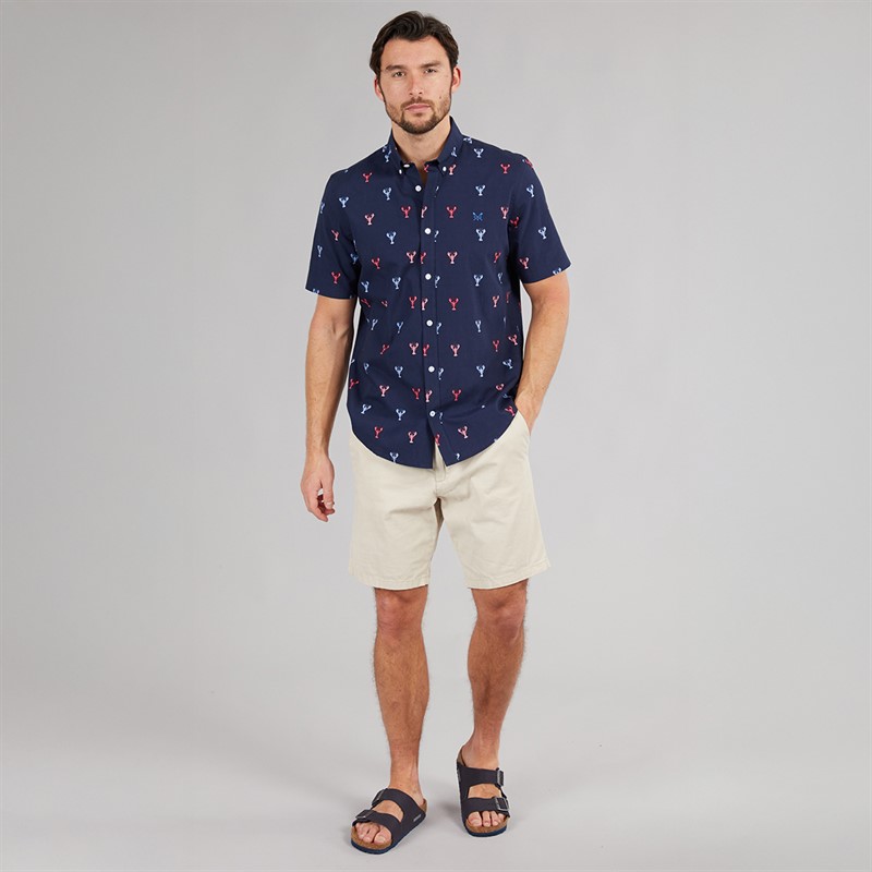 Crew Clothing Mens Short Sleeve Lobster Poplin Shirt Heritage Navy/Red