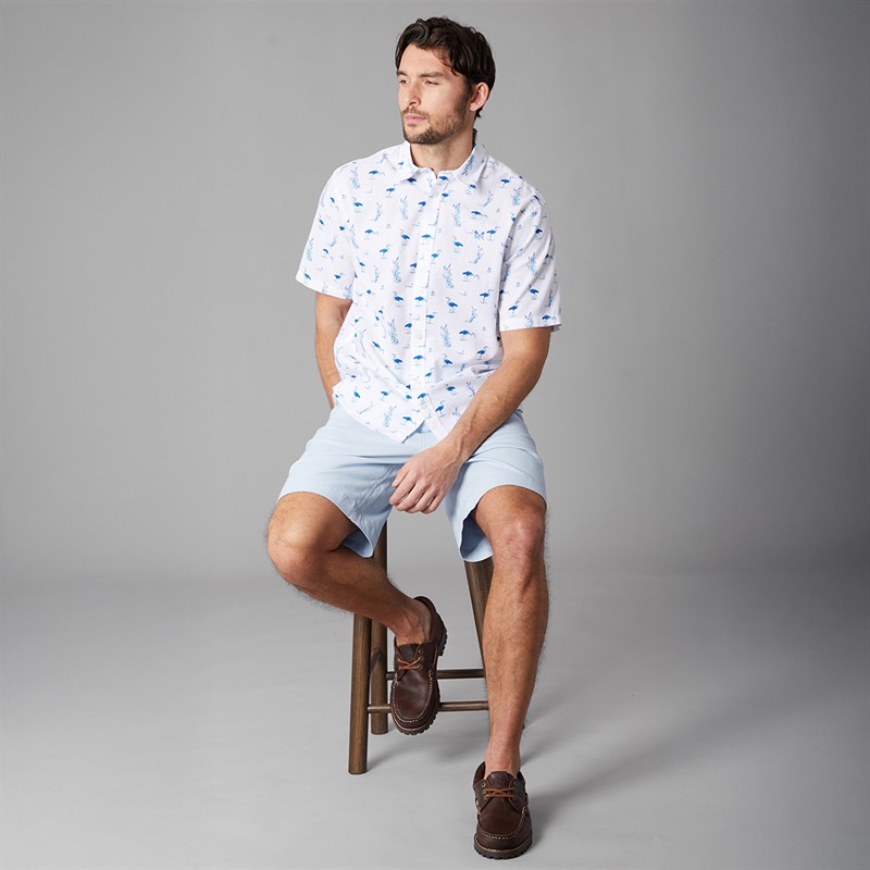 Crew Clothing Mens Short Sleeve Heron Print Linen Shirt Heritage White