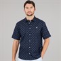 Crew Clothing Mens Short Sleeve Geo Print Linen Shirt Dark Navy