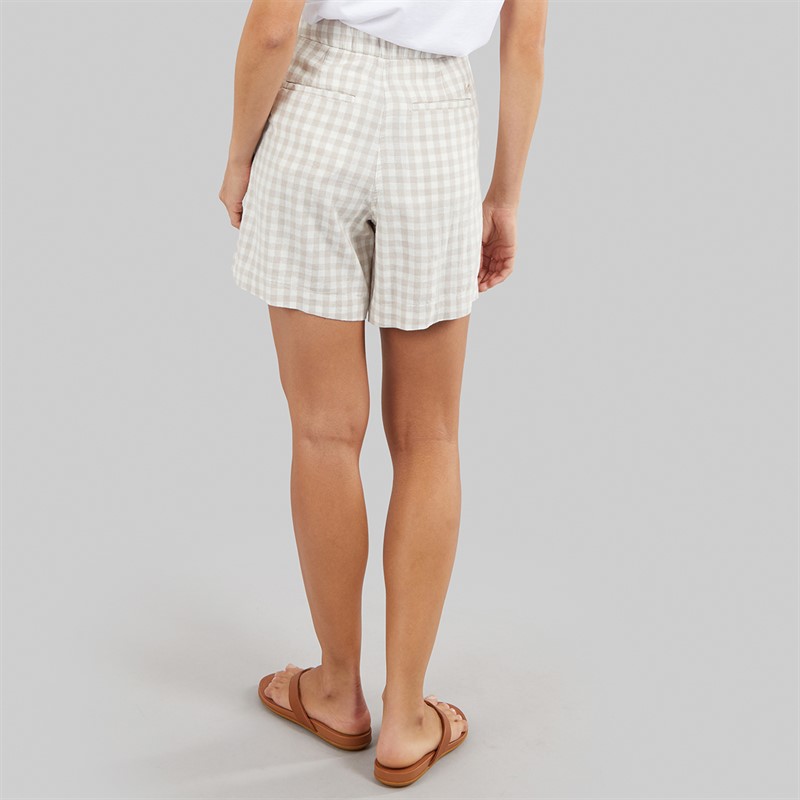Crew Clothing Womens Wide Leg Linen Shorts Neutral Gingham