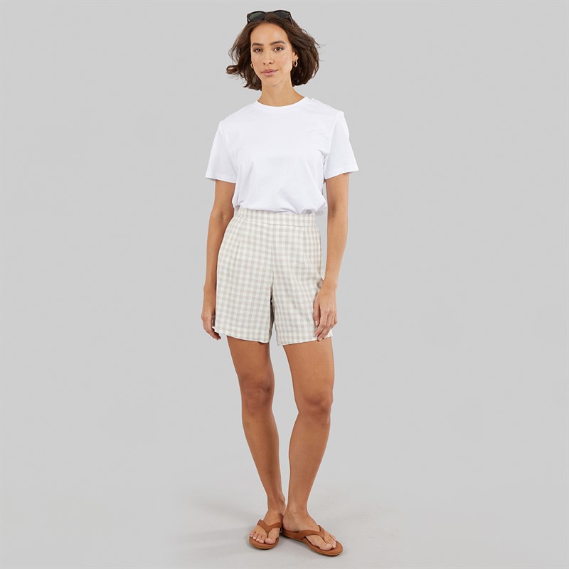 Crew Clothing Womens Wide Leg Linen Shorts Neutral Gingham