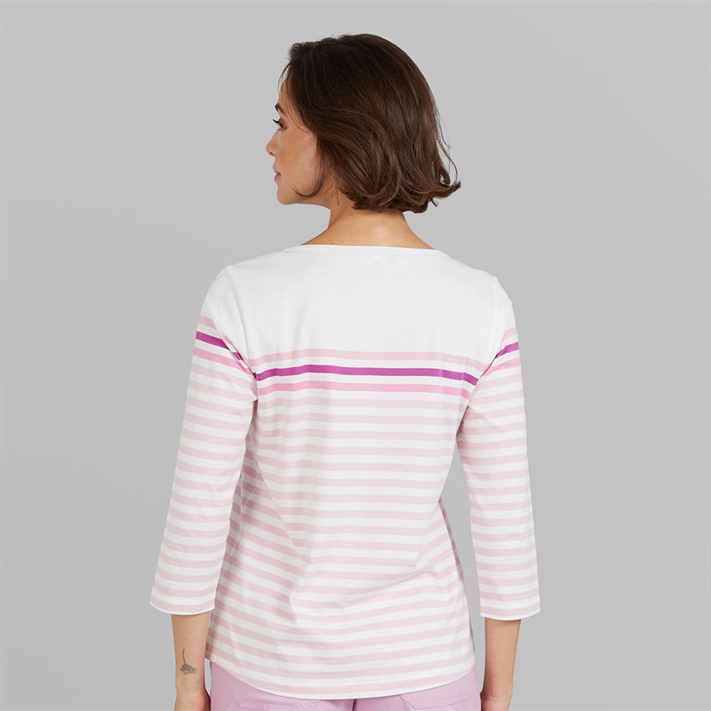 Crew Clothing Womens Essential Breton Striped T-Shirt White/Fragrant Lilac White / Fragrant Lilac