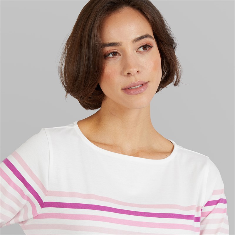 Crew Clothing Womens Essential Breton Striped T-Shirt White/Fragrant Lilac White / Fragrant Lilac