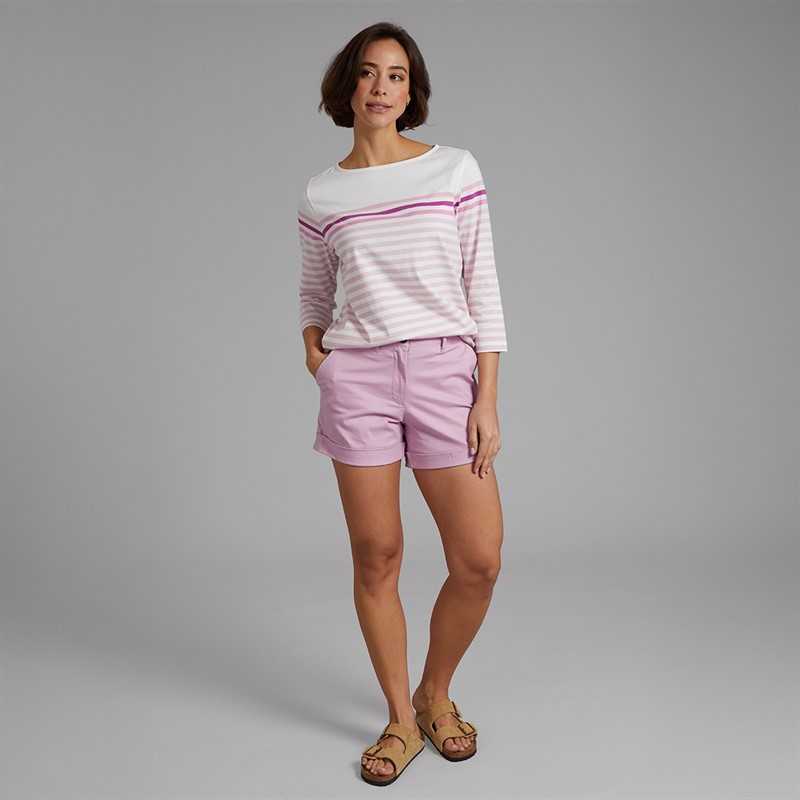 Crew Clothing Womens Essential Breton Striped T-Shirt White/Fragrant Lilac White / Fragrant Lilac