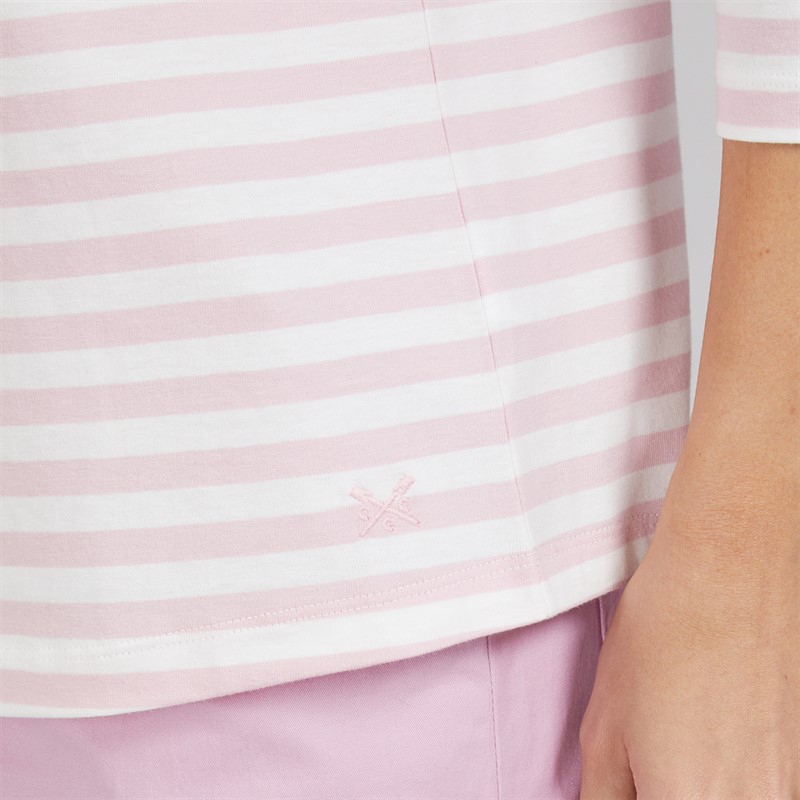 Crew Clothing Womens Essential Breton Striped T-Shirt White/Fragrant Lilac White / Fragrant Lilac