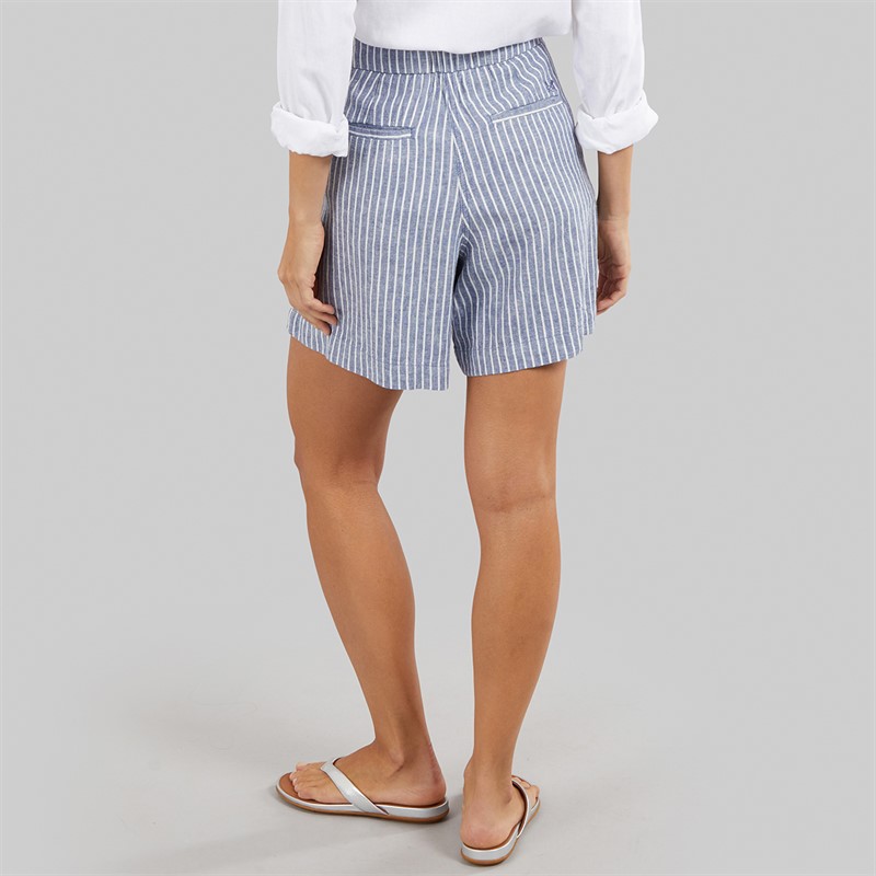 Crew Clothing Womens Wide Leg Linen Shorts Blue Stripe