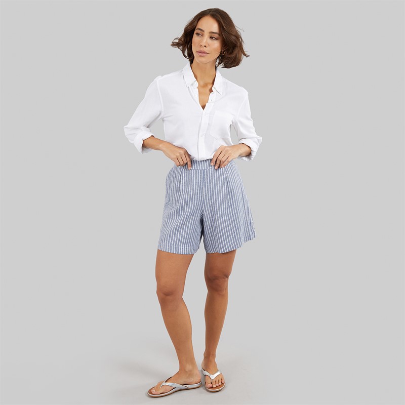 Crew Clothing Womens Wide Leg Linen Shorts Blue Stripe