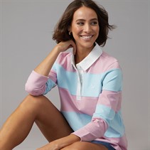 Crew Clothing Womens Long Sleeve Striped Rugby Top Fragrant Lilac/Dream Blue Stripe