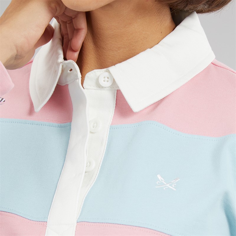 Crew Clothing Womens Long Sleeve Striped Rugby Top Fragrant Lilac/Dream Blue Stripe