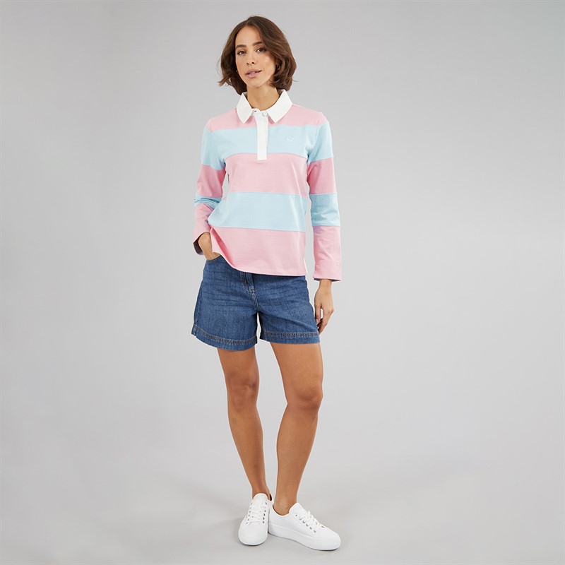 Crew Clothing Womens Long Sleeve Striped Rugby Top Fragrant Lilac/Dream Blue Stripe