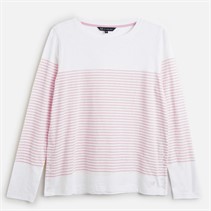 Crew Clothing Womens Cassie Stripe Button T-Shirt White/Fragrant Lilac White / Fragrant Lilac