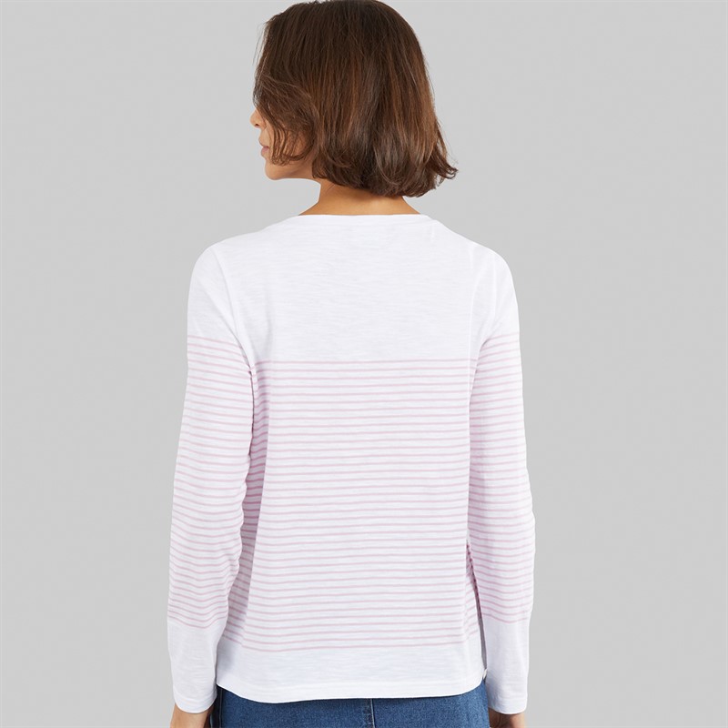 Crew Clothing Womens Cassie Stripe Button T-Shirt White/Fragrant Lilac White / Fragrant Lilac