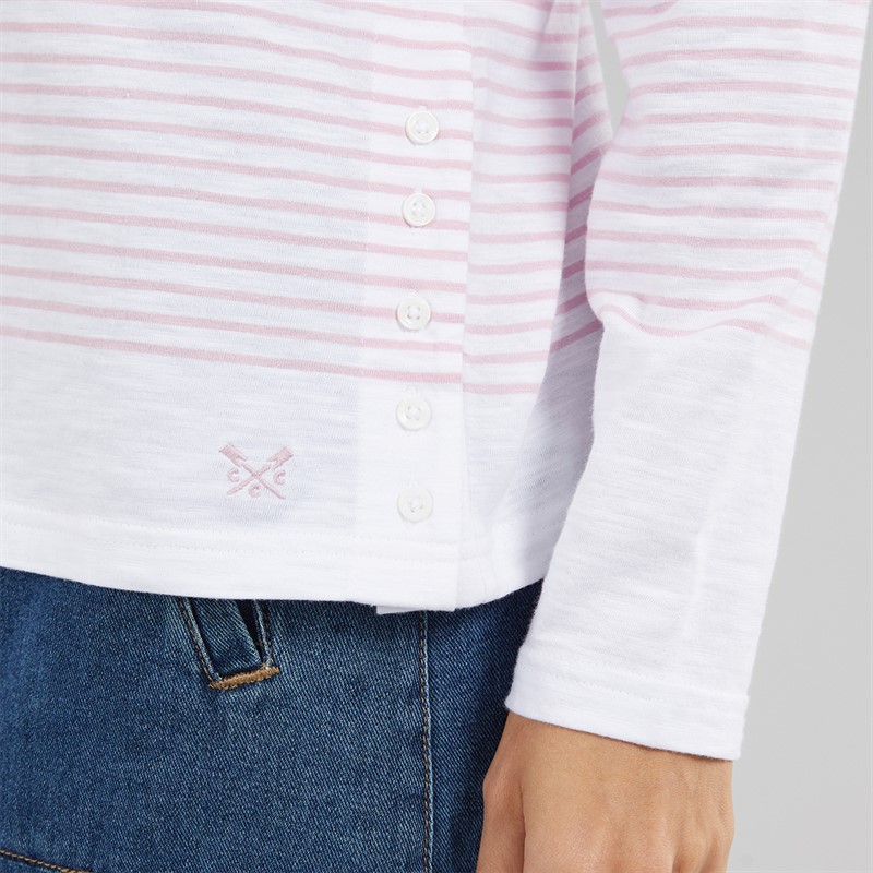 Crew Clothing Womens Cassie Stripe Button T-Shirt White/Fragrant Lilac White / Fragrant Lilac
